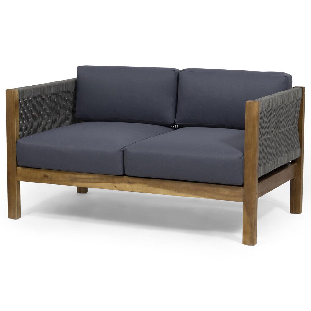 Hearth and Haven Laurel 2-Piece Patio Conversation Set with Gray Cushion in Teak, , large