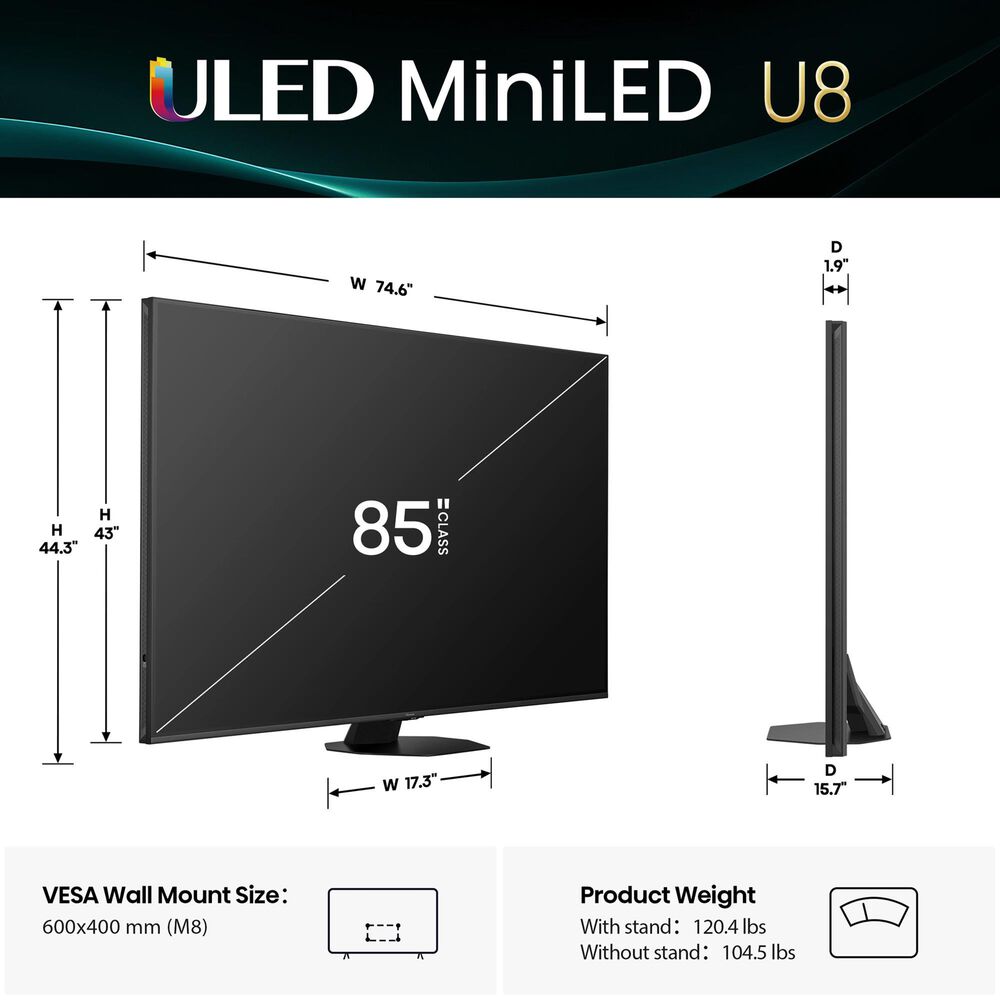Hisense 85&quot; Class U8 Series Mini-LED ULED 4K in Black - Smart Google TV, , large