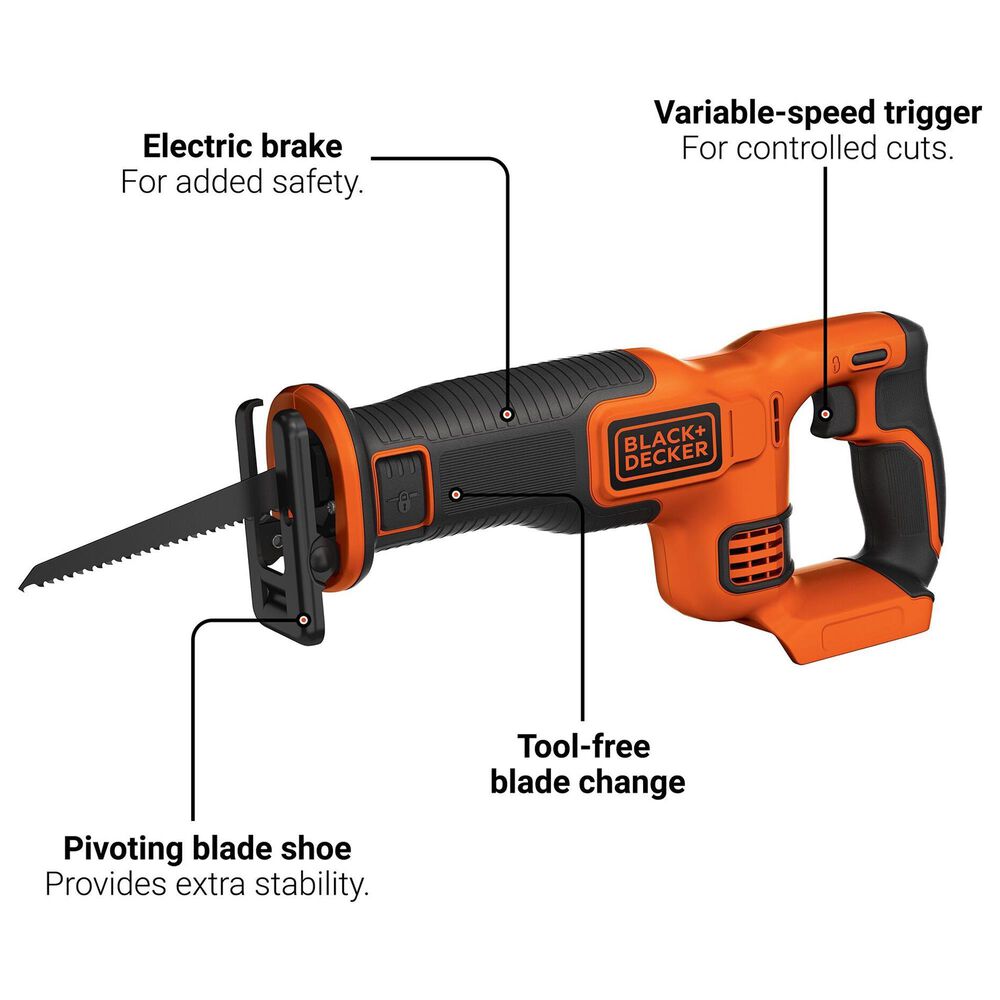 Black &amp; Decker 20V Max Powerconnect 7/8&quot; Cordless Reciprocating Saw in Black and Orange, , large