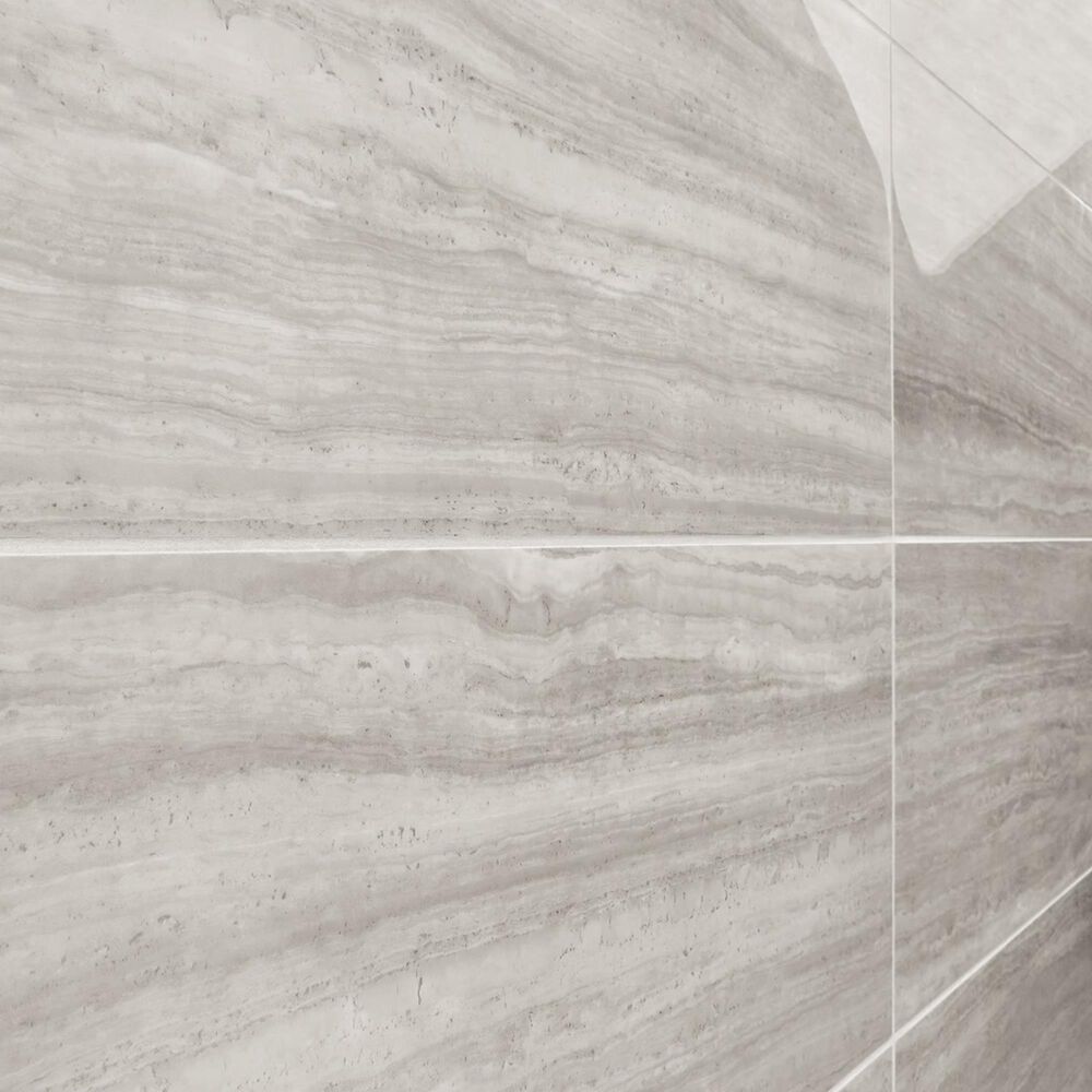 Soho Studio Zenit Grigio Chiaro Gray 12" x 24" Travertine Look Polished Porcelain Tile, , large