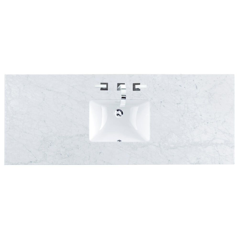 James Martin Vanities Breckenridge 60" Single Bathroom Vanity in Bright White with 3 cm Carrara White Marble Top and Rectangular Sink, , large