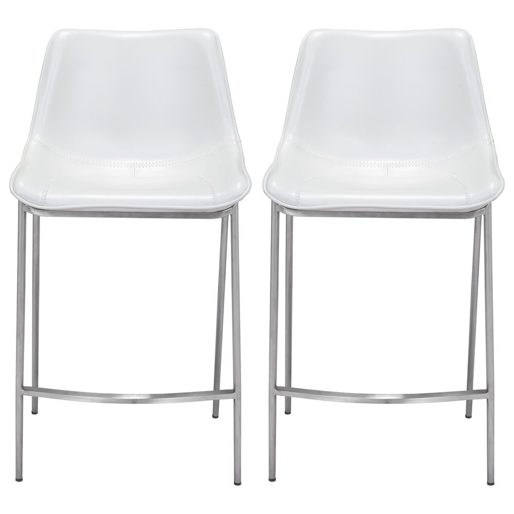 Zuo Modern Magnus Counter Chair in White/Silver &#40;Set of 2&#41;, , large