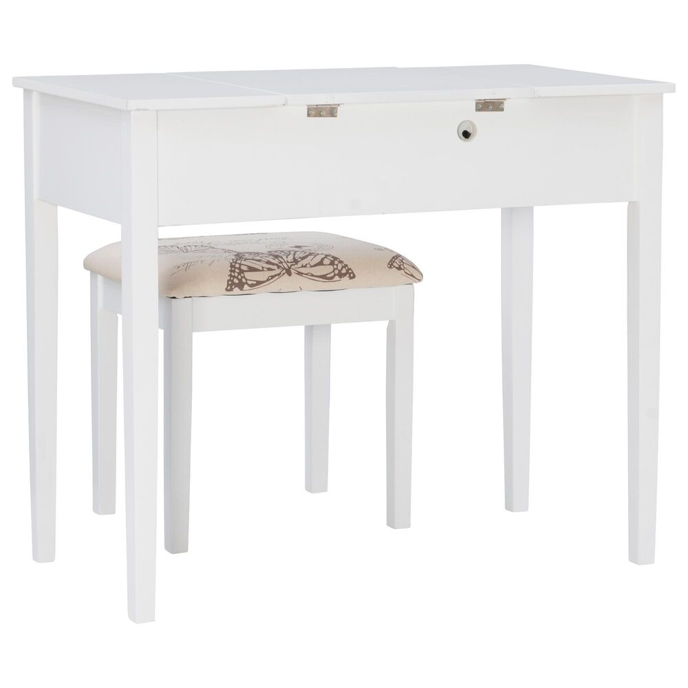 Linon Home Decor Virginia Vanity with Stool in White, , large