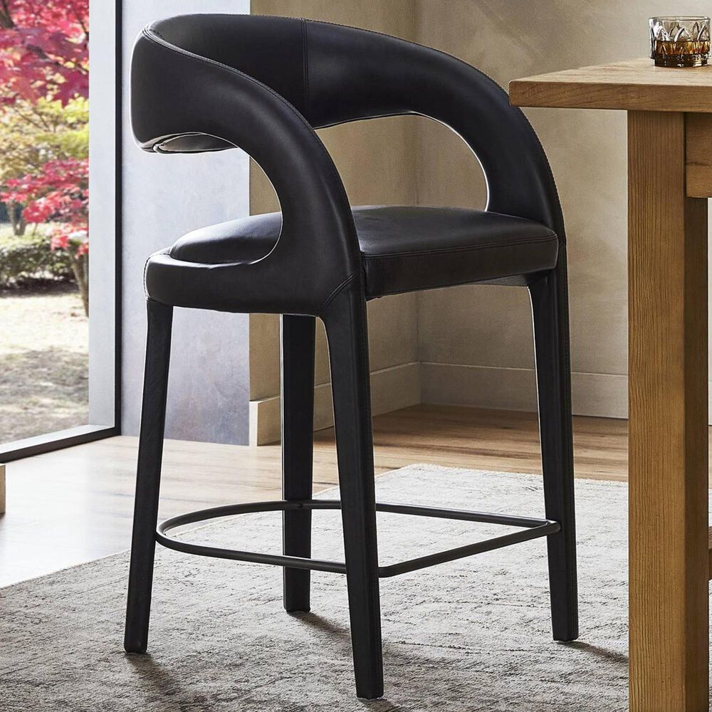 Four Hands Hawkins Counter Stool in Sonoma Black Top Grain Leather, , large