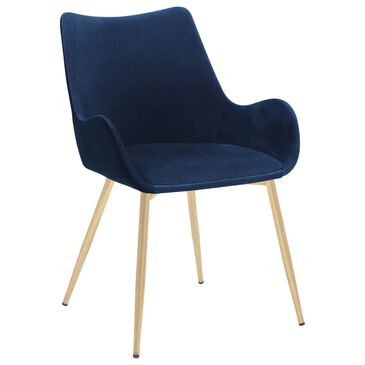 Blue River Avery Dining Arm Chair with Blue Cushion in Gold, , large