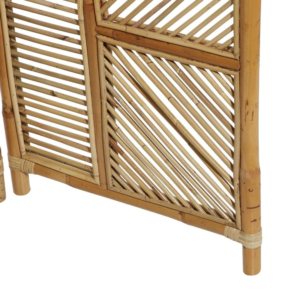Maple and Jade 3-Panel Geometric Partition Room Divider Screen in Oiled Brown, , large