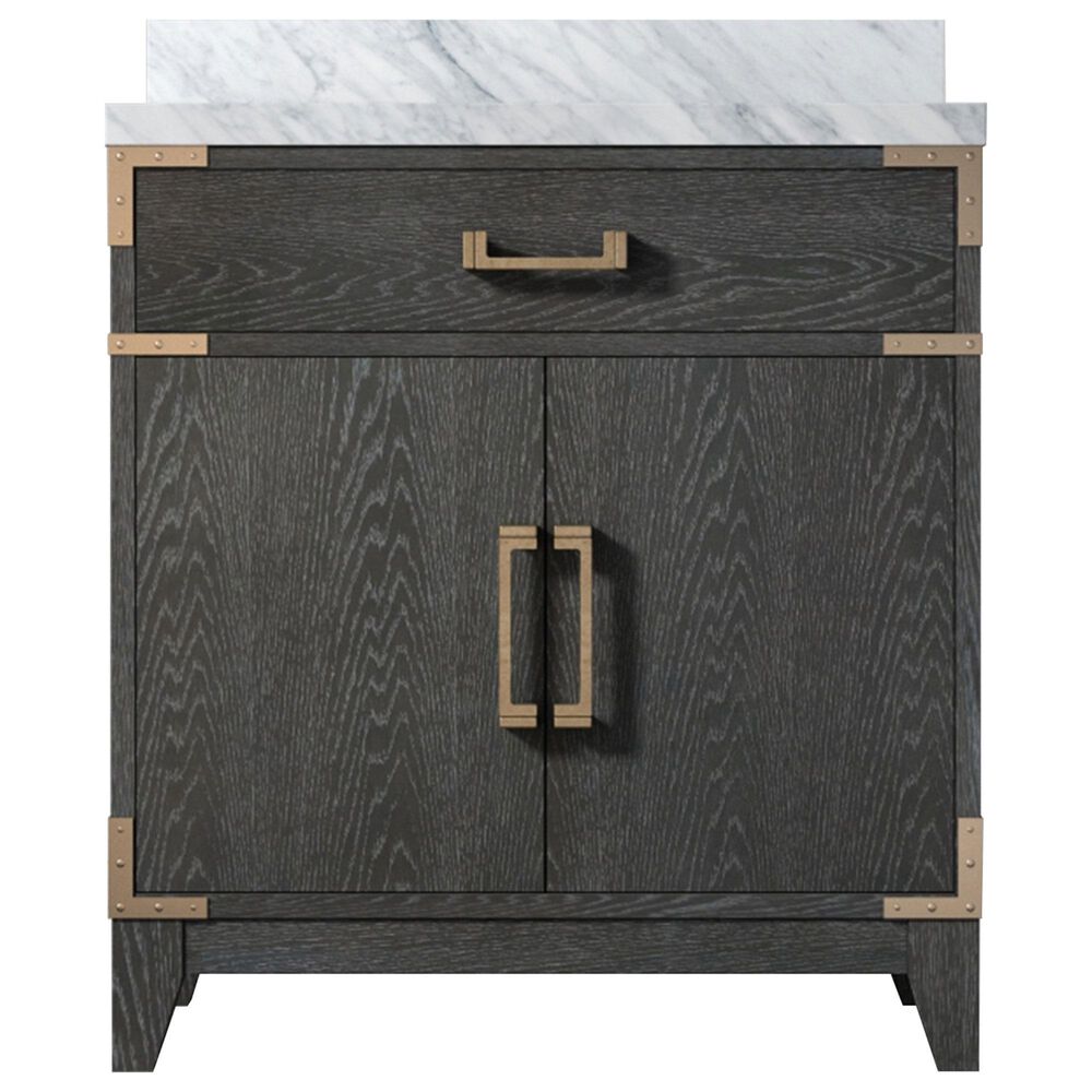 Lexora Home Laurel 30&quot; Single Bathroom Vanity in Black Oak with White Carrara Marble Top and Rectangular Sink, , large