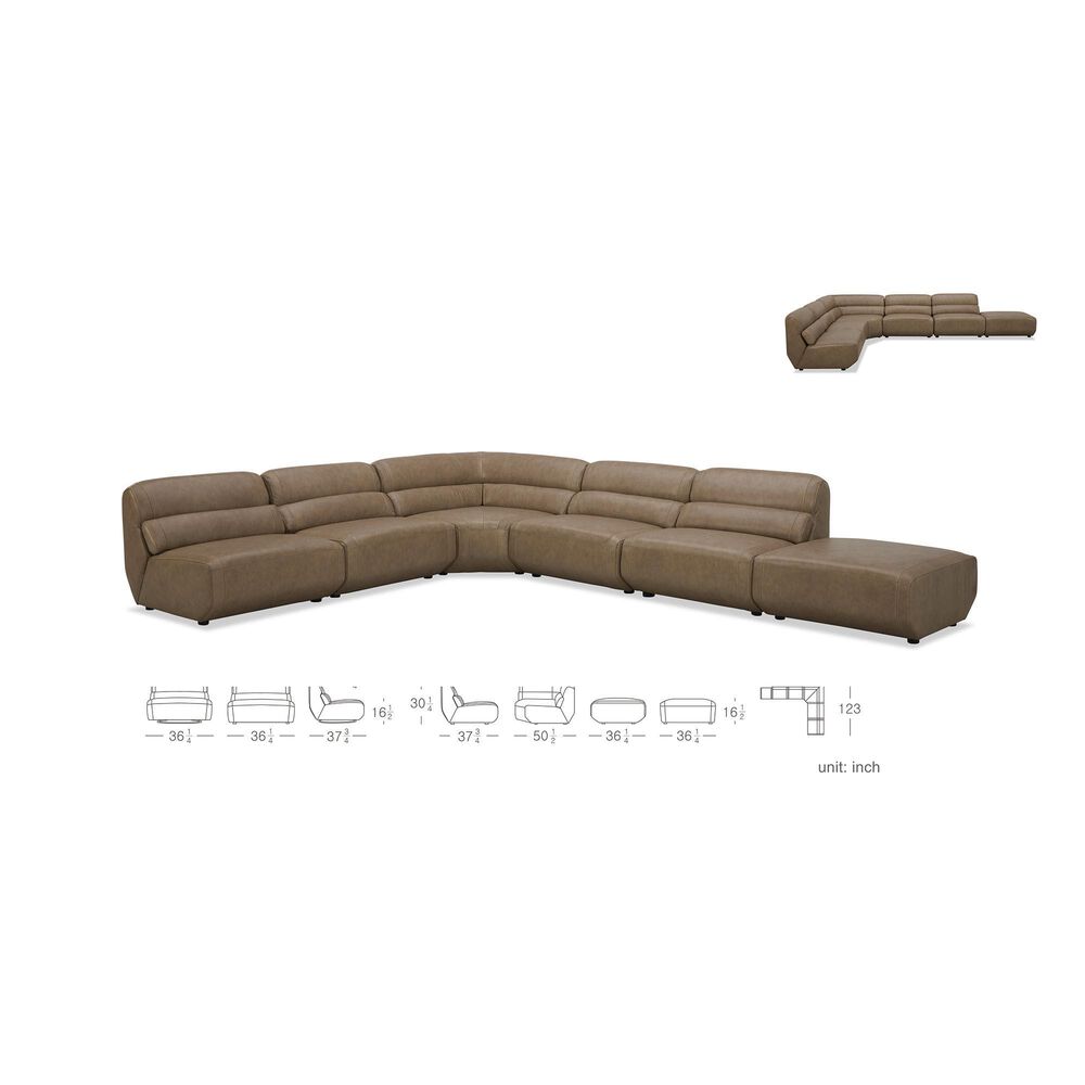 Kuka Home 5-Piece Leather Sectional in Sand, , large