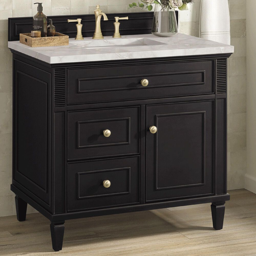 James Martin Vanities Lorelai 36&quot; Single Vanity in Black Onyx with 3 cm Victorian Silver Quartz Top, , large