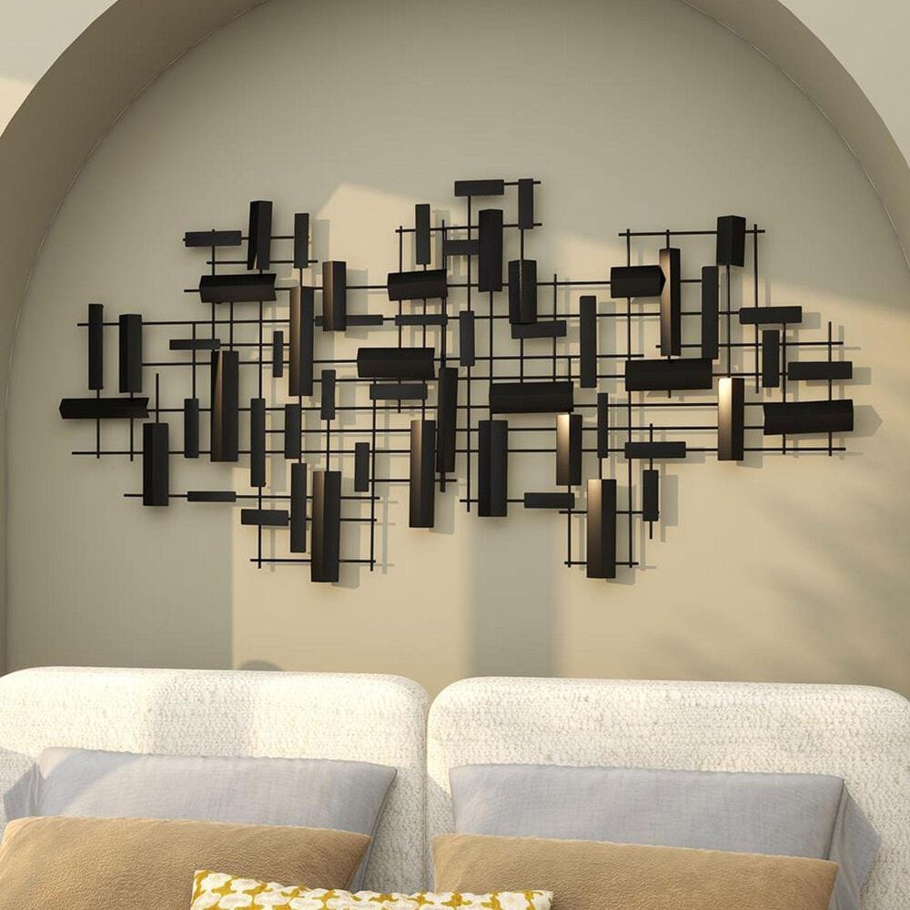 Maple and Jade 30&quot; x 60&quot; Geometric 3D Stripes Wall Decor in Matte Black, , large