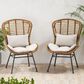 Hearth and Haven Frazer Patio Rattan Chair with Beige Cushion in Brown (Set of 2), , large