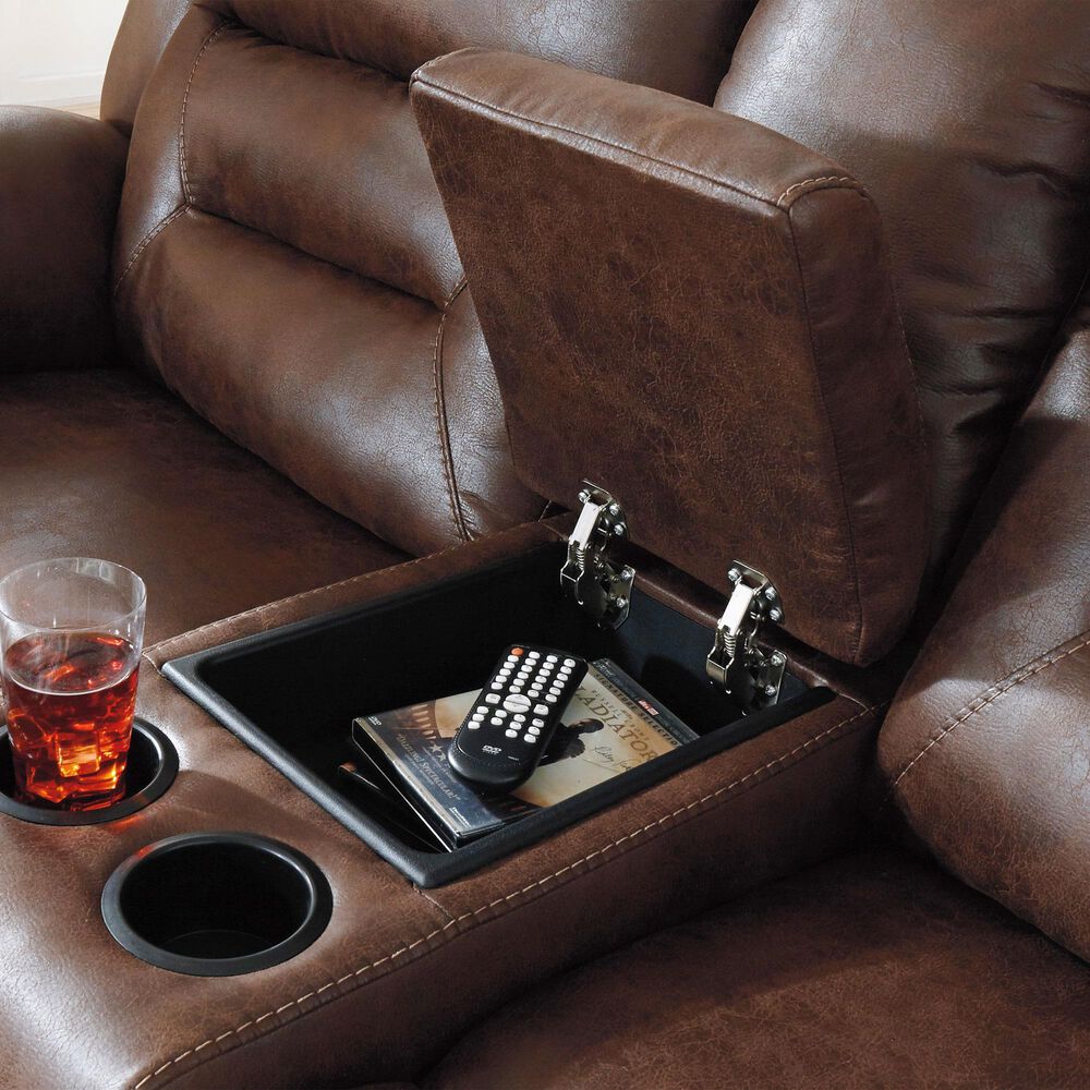 Ashley Stoneland Power Reclining Loveseat with Console in Chocolate, , large