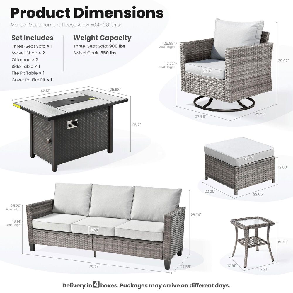 HOMLUX 7 Piece Outdoor Patio Set in Gray, , large