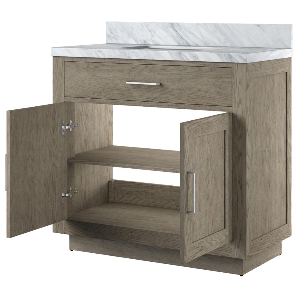 Lexora Home Abbey 36&quot; Single Bathroom Vanity in Grey Oak with 2 cm White Carrara Marble Top and Rectangular Sink, , large