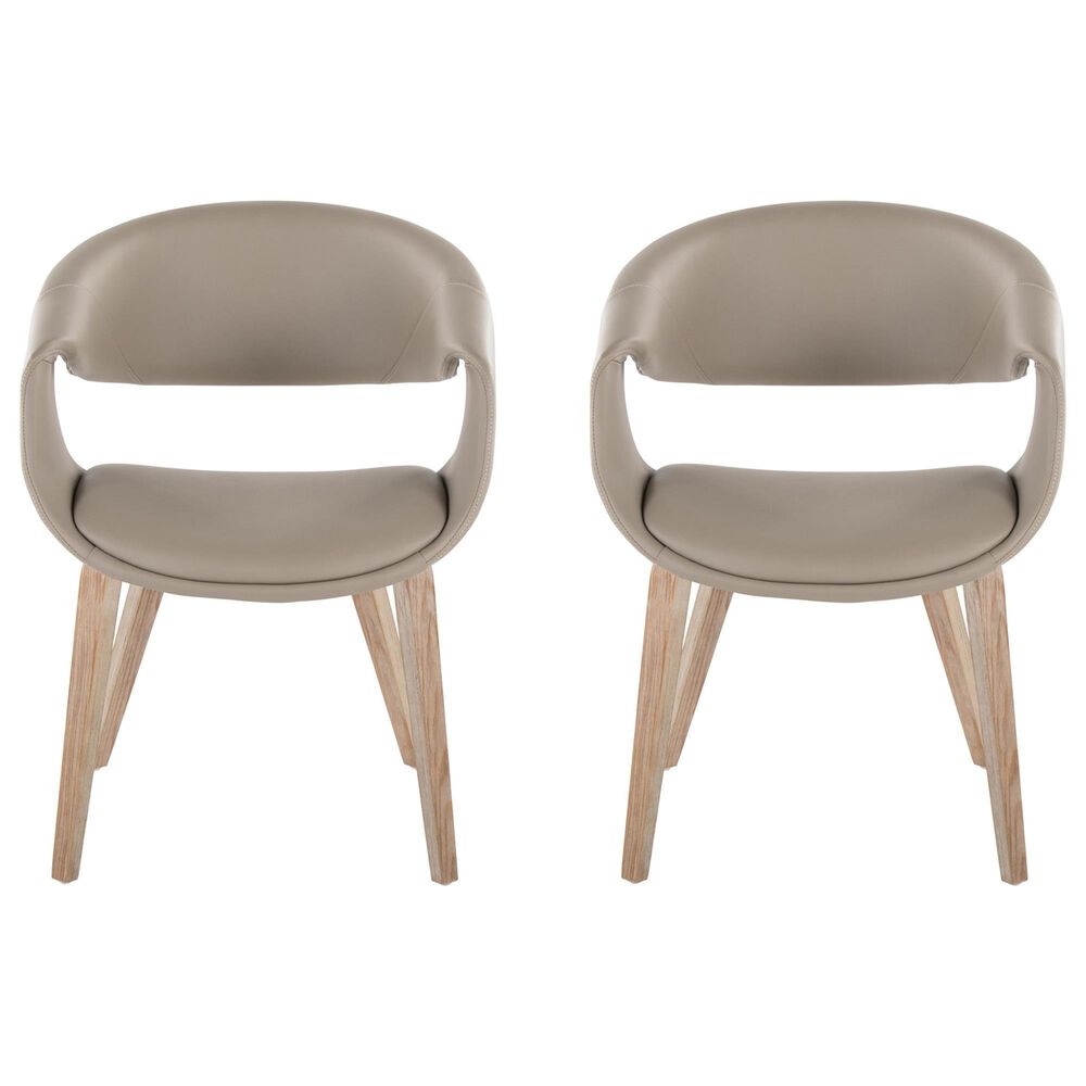LumiSource Curvo Contemporary Upholstered Chair in Whitewashed Wood and Light Grey Faux Leather by LumiSource - Set of 2, , large