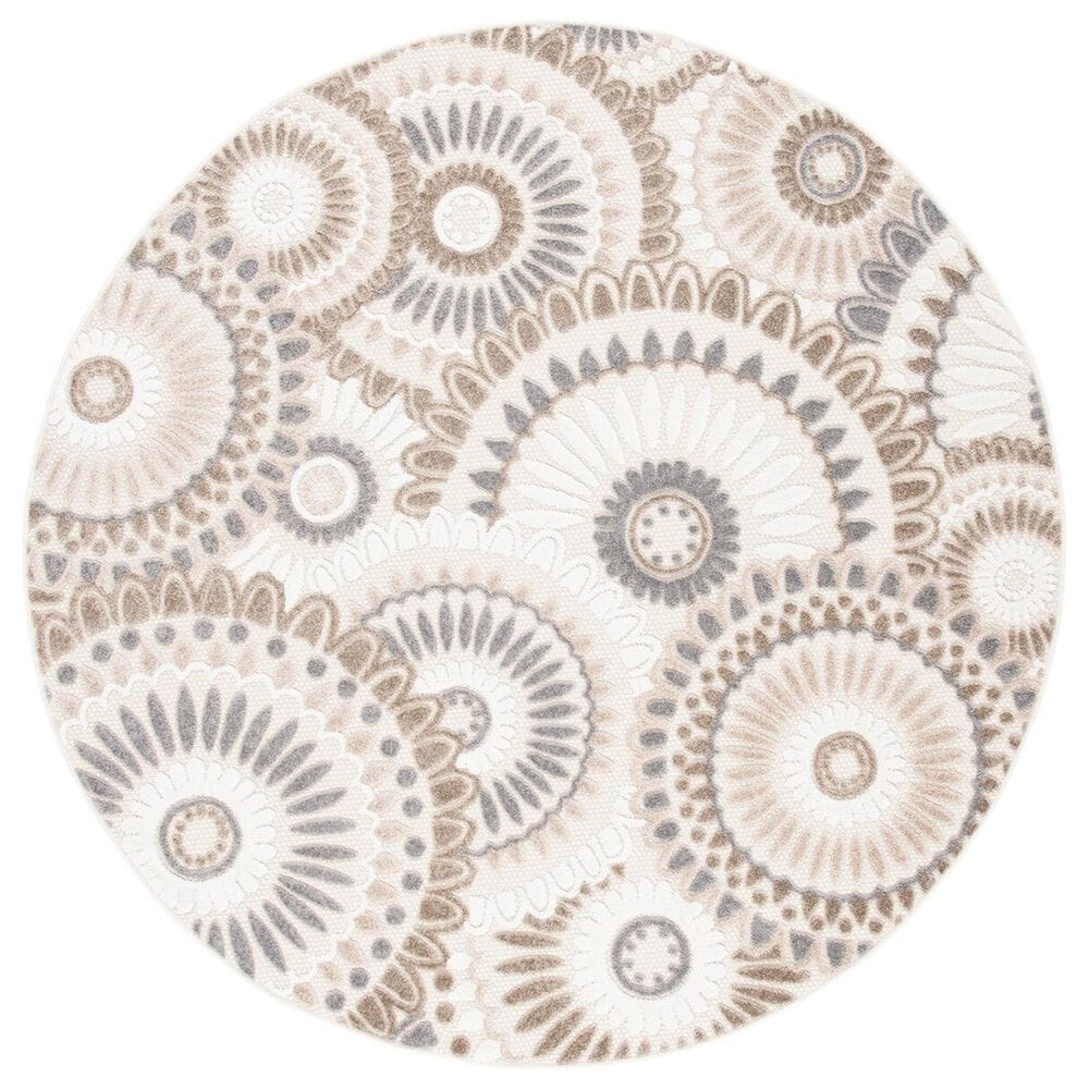 Safavieh Cabana CBN382F 6"7" Round Grey and Ivory Indoor/Outdoor Area Performance Rug, , large