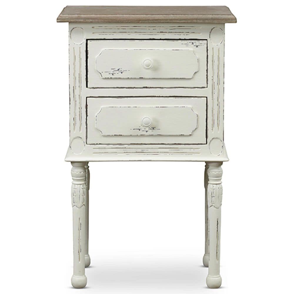 Baxton Studio Anjou 2-Drawer Nightstand in White and Natural, , large