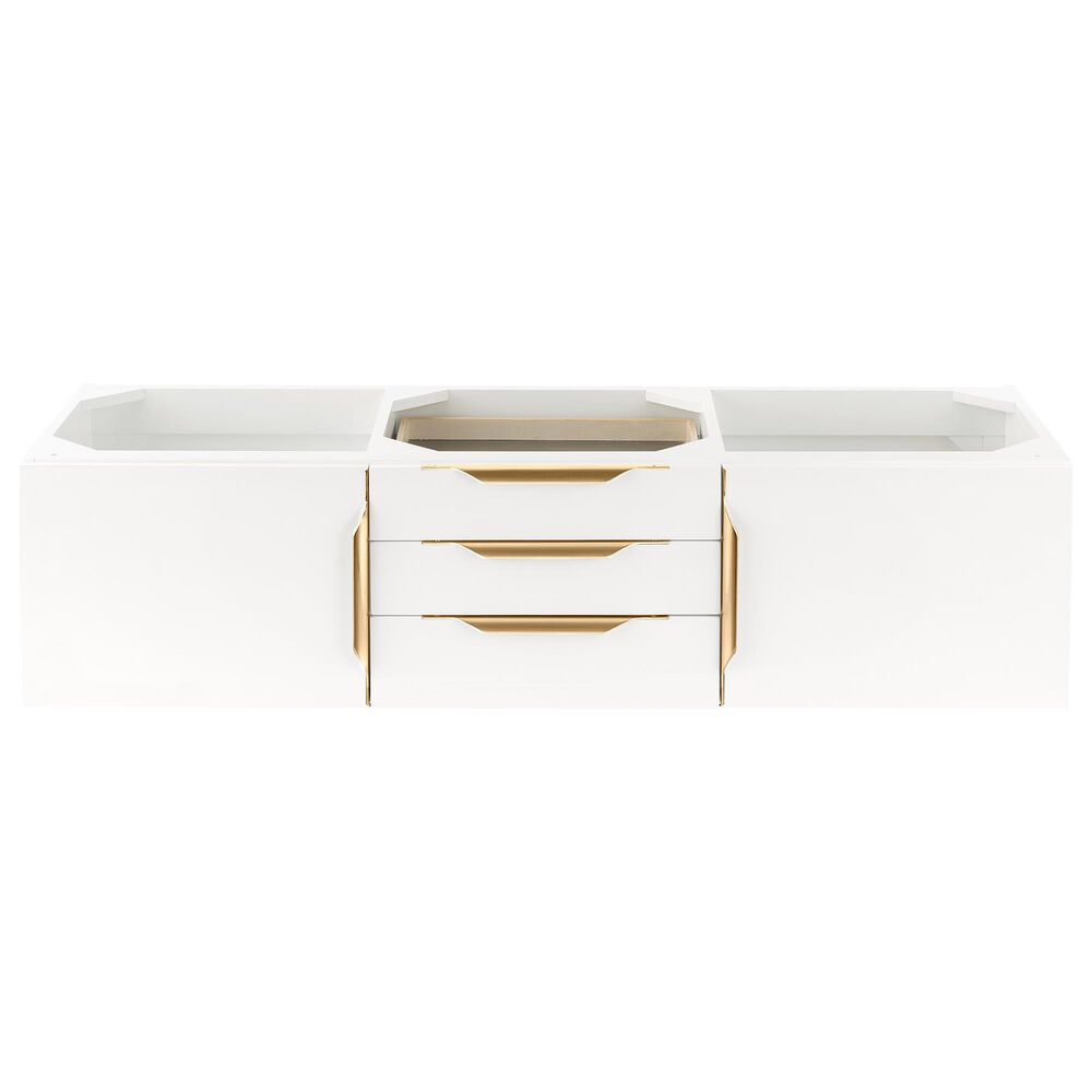 James Martin Mercer Island 59" Double Bathroom Vanity Cabinet in Glossy White with Brushed Gold Hardware, , large