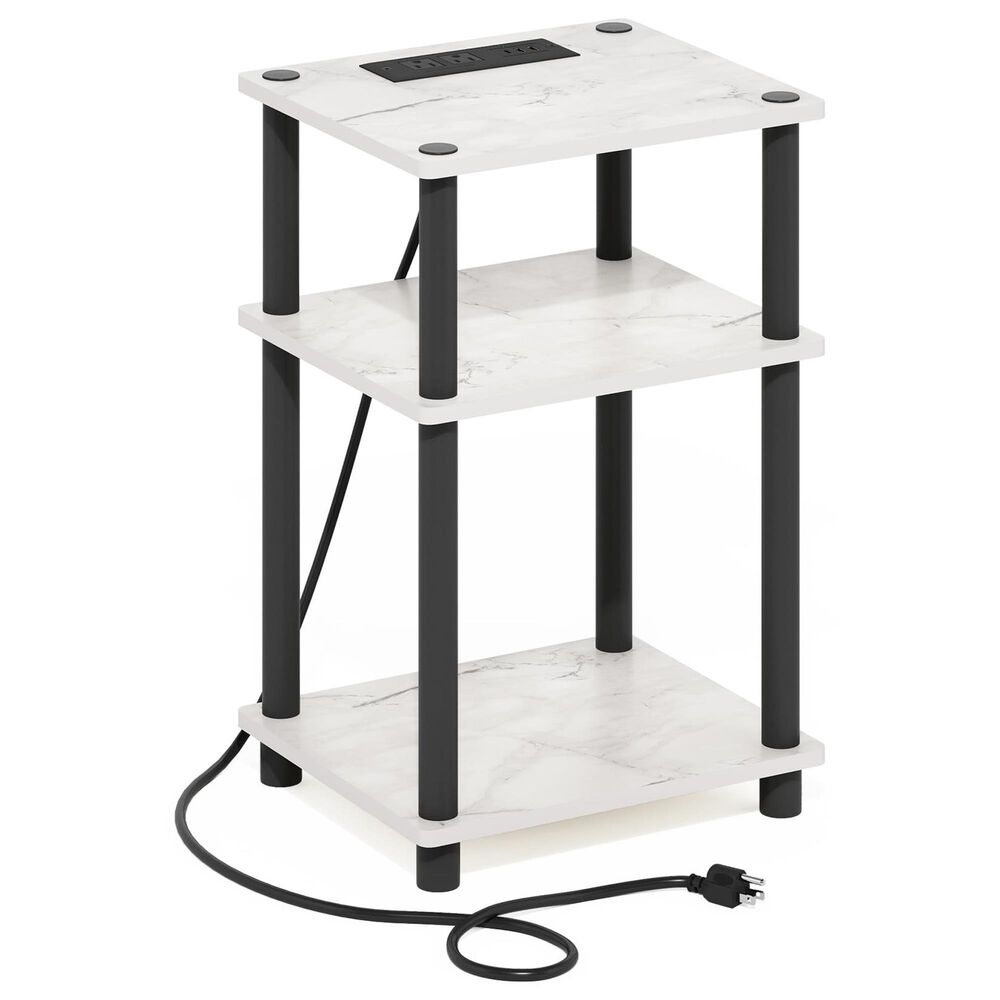 HOMLUX 3-Tier Turn-N-Tube End Table with 2 USB ports in Marble White and Black, , large