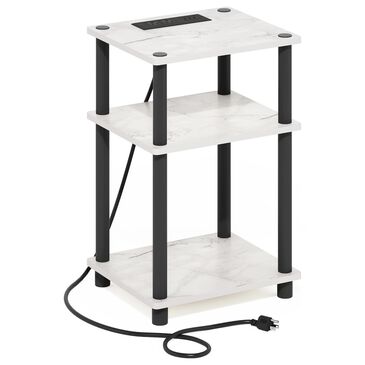 HOMLUX 3-Tier Turn-N-Tube End Table with 2 USB ports in Marble White and Black, , large