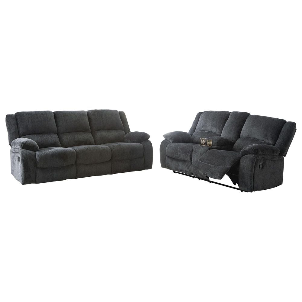 Ashley Draycoll Manual Reclining Sofa and Loveseat Set in Slate, , large