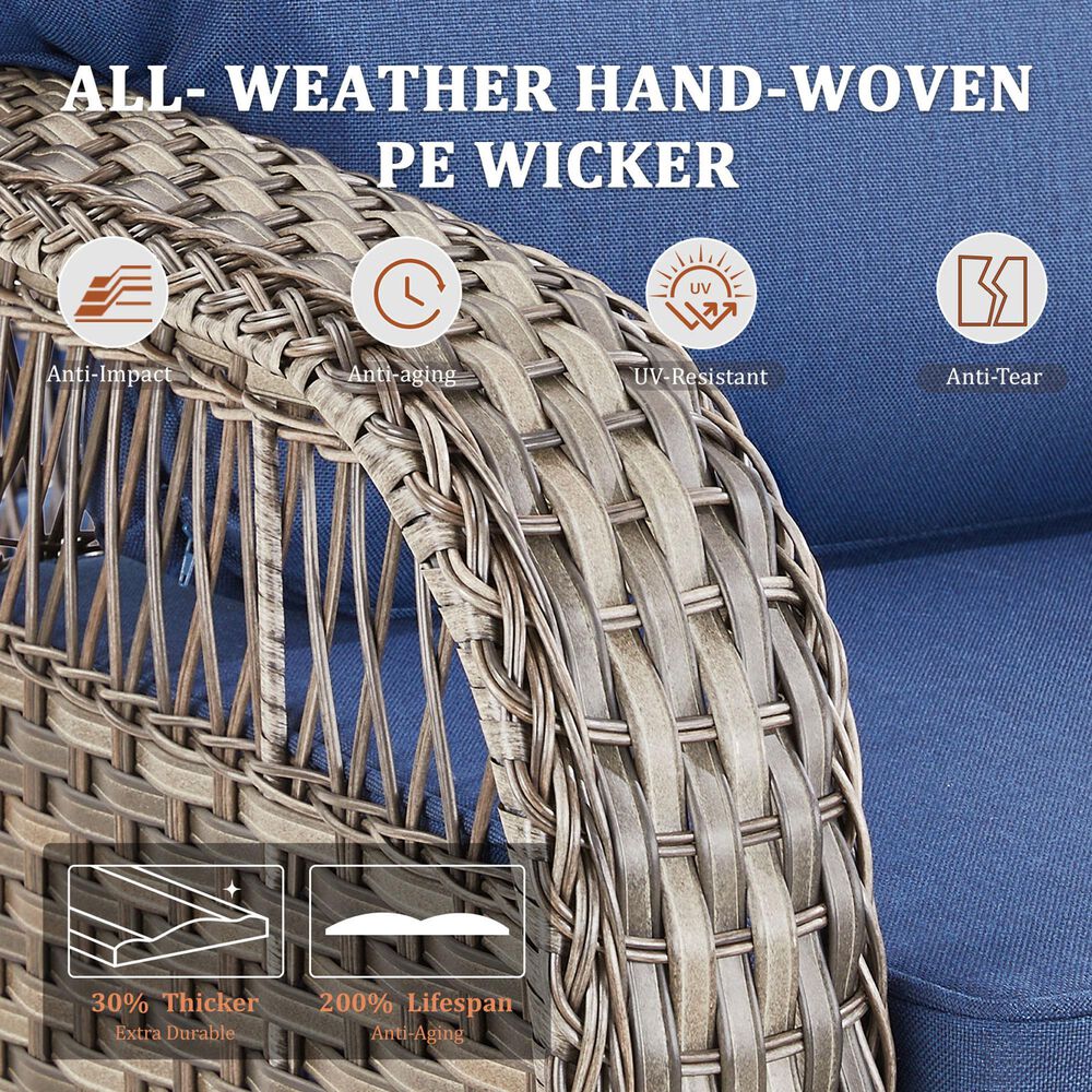 Hearth and Haven Outdoor Sofa with T-back Cushions and Gray Wicker in Blue, , large