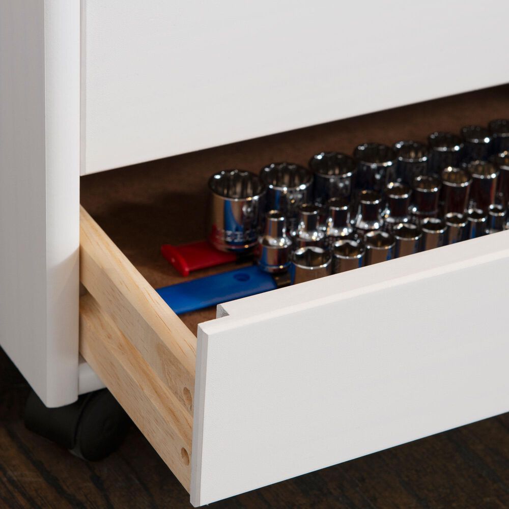 Linon Home Decor Cary 6-Drawer Wide Rolling Cart in White Wash, , large