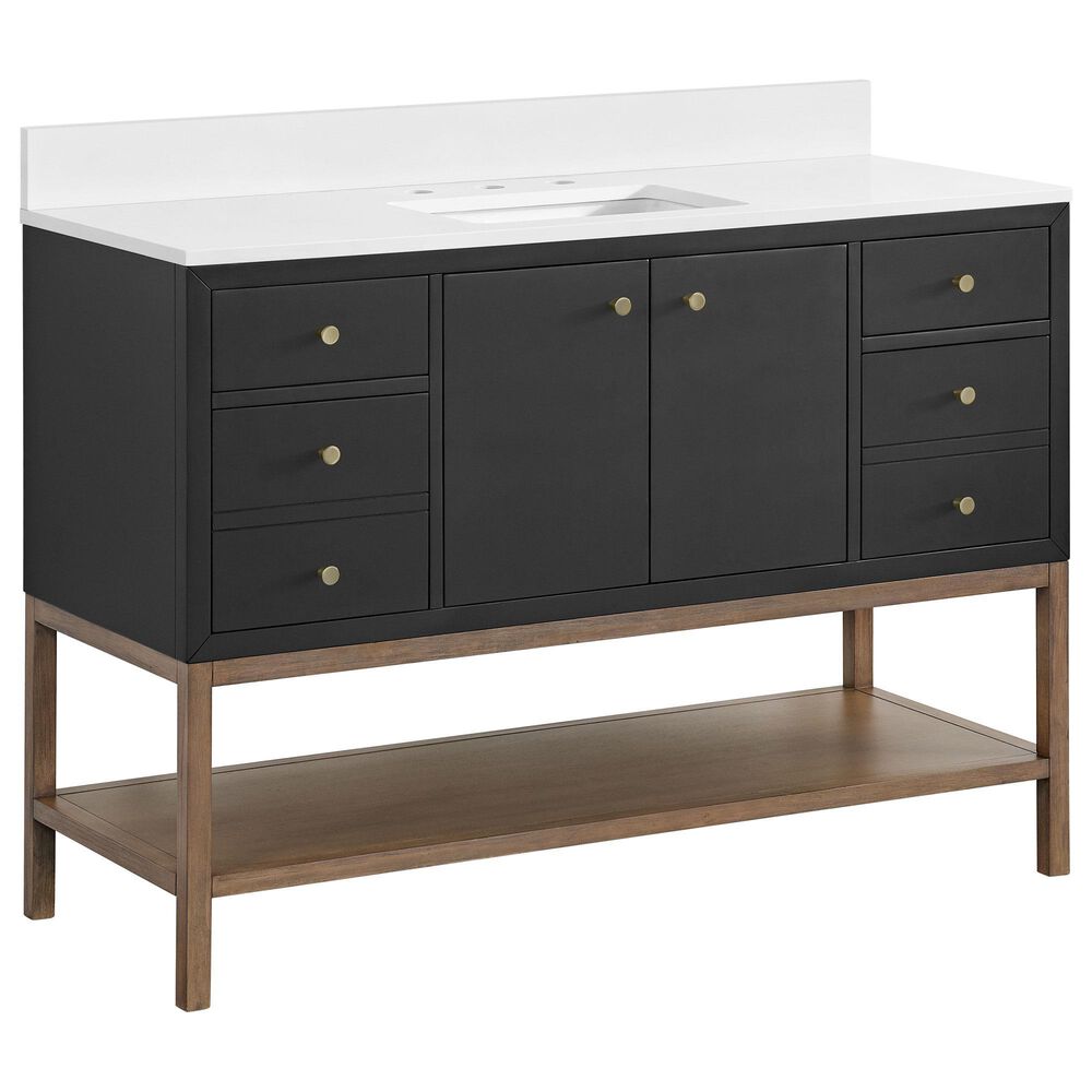 37B Isadore 48" Single Bathroom Vanity Cabinet in Tricorn Black and White Composite Stone Top and Backsplash, , large