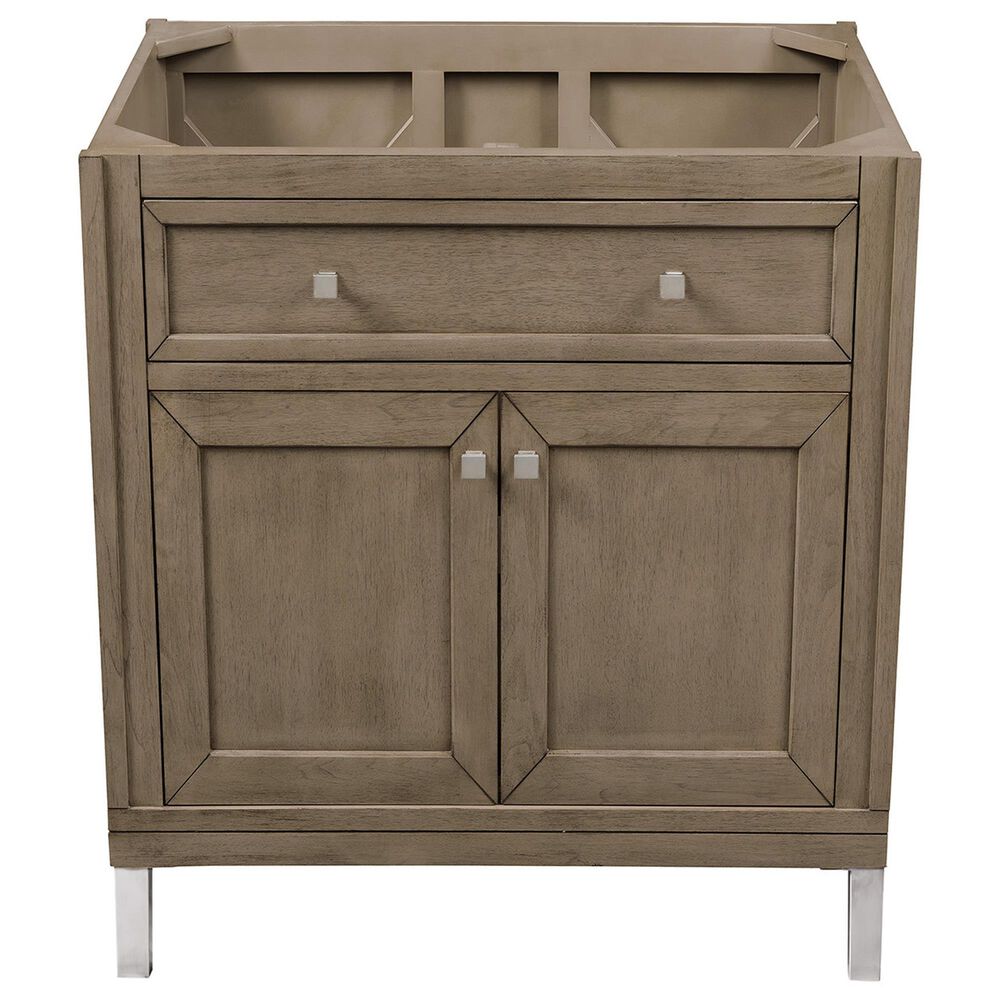 James Martin Vanities Chicago 30&quot; Single Bathroom Vanity in Whitewashed Walnut with Single Hole 3 cm White Zeus Quartz Top and Rectangular Sink, , large
