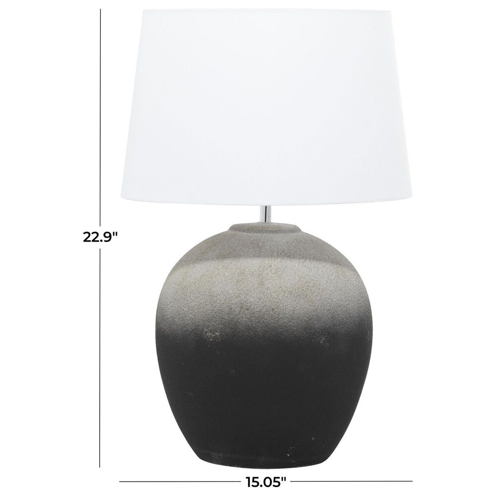 Maple and Jade 23&quot; Ceramic Wide Rounded Textured Ombre Table Lamp with White Linen Shade in Black, , large