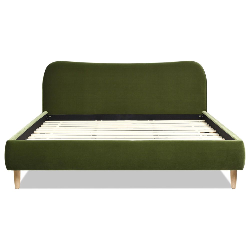 Jennifer Taylor Home Roman Queen Platform Bed with Olive Green Upholstered in Natural Whitewashed, , large
