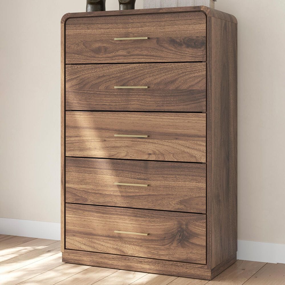 Ashley Fortlorn 5-Drawer Chest in Walnut Brown, , large