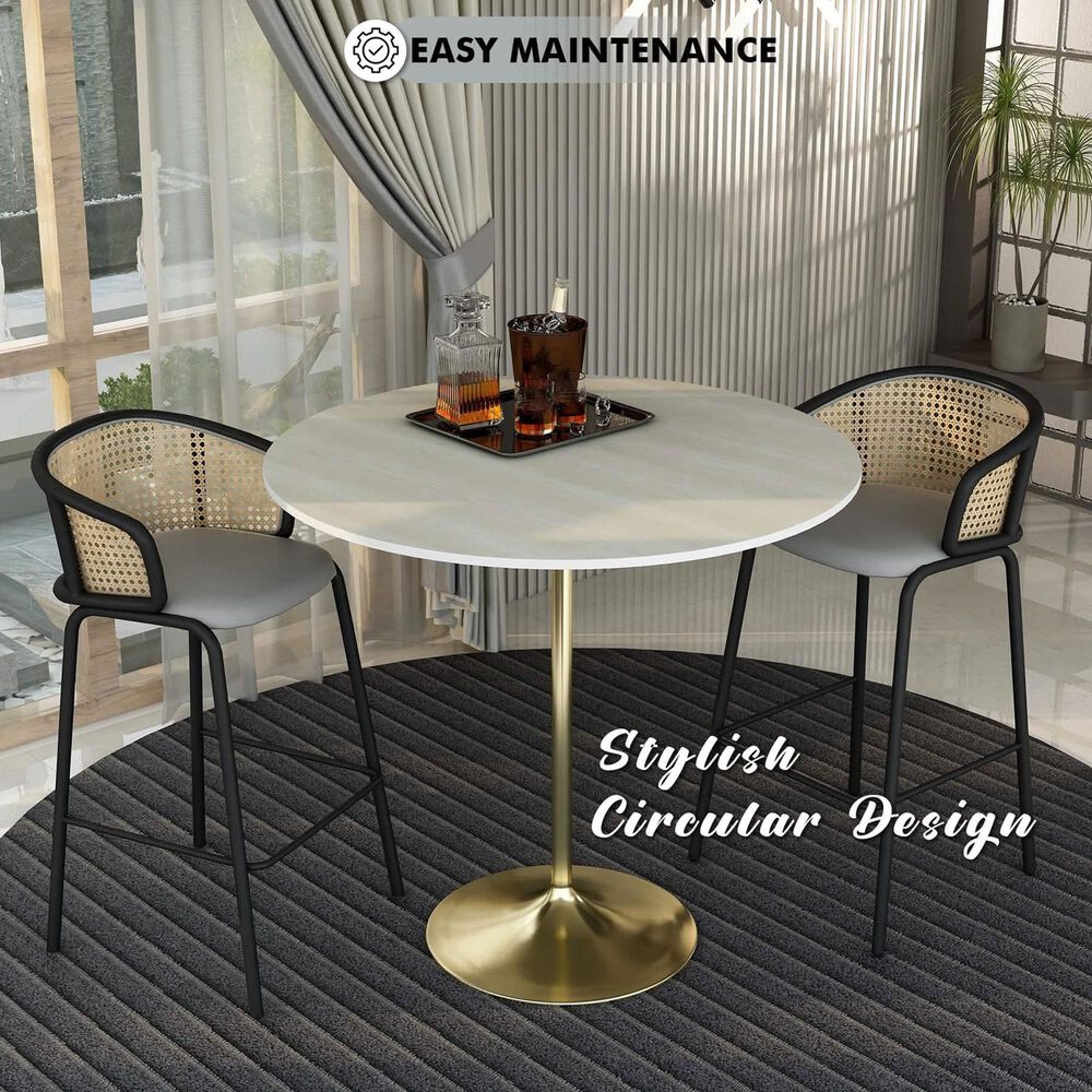 Leisuremod LeisureMod Verve Collection Modern Bar Height Table Brushed Gold Base with 48 Round Light Natural Wood MDF Top, , large