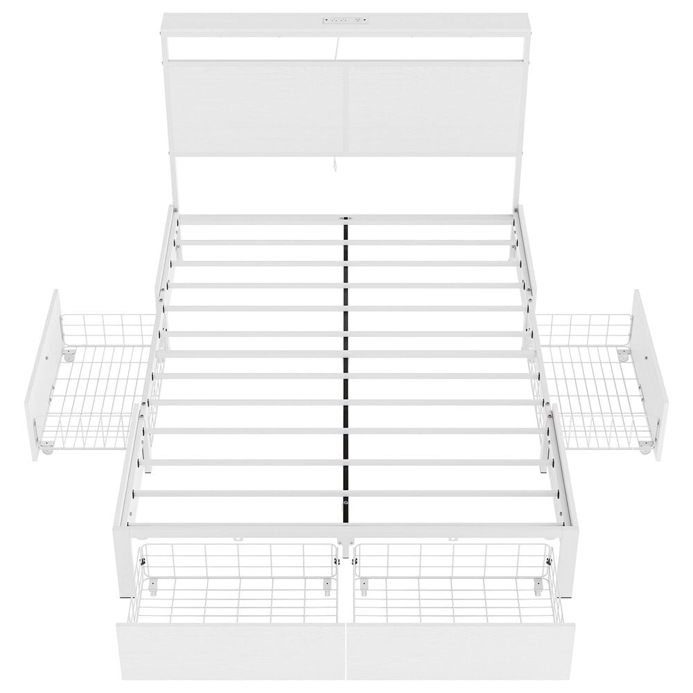 HOMLUX 4-Drawer Full Storage Bed with LED Headboard and Charging Station in White, , large