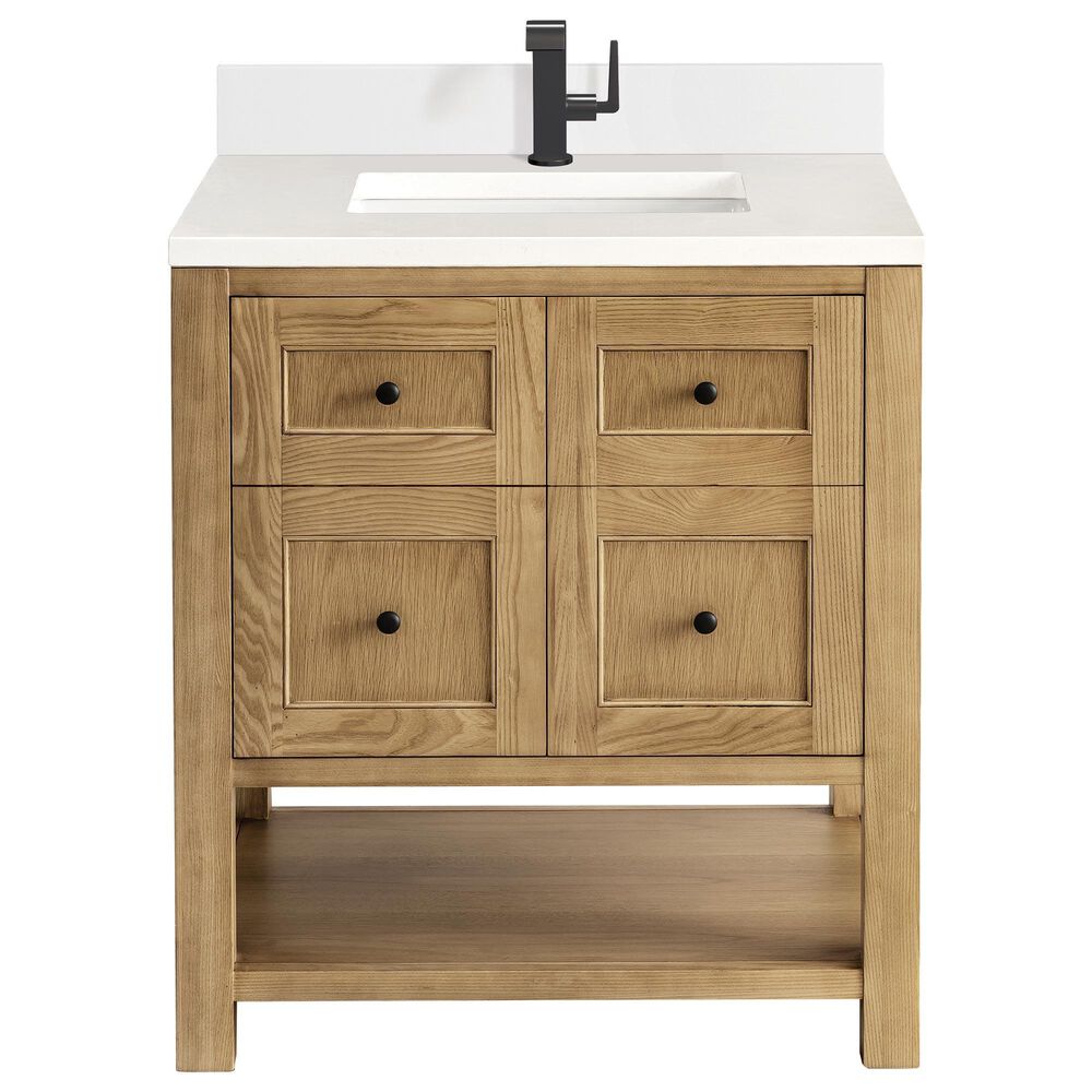James Martin Vanities Breckenridge 30" Single Bathroom Vanity in Light Natural Oak with Single Hole 3 cm White Zeus Quartz Top and Rectangular Sink, , large