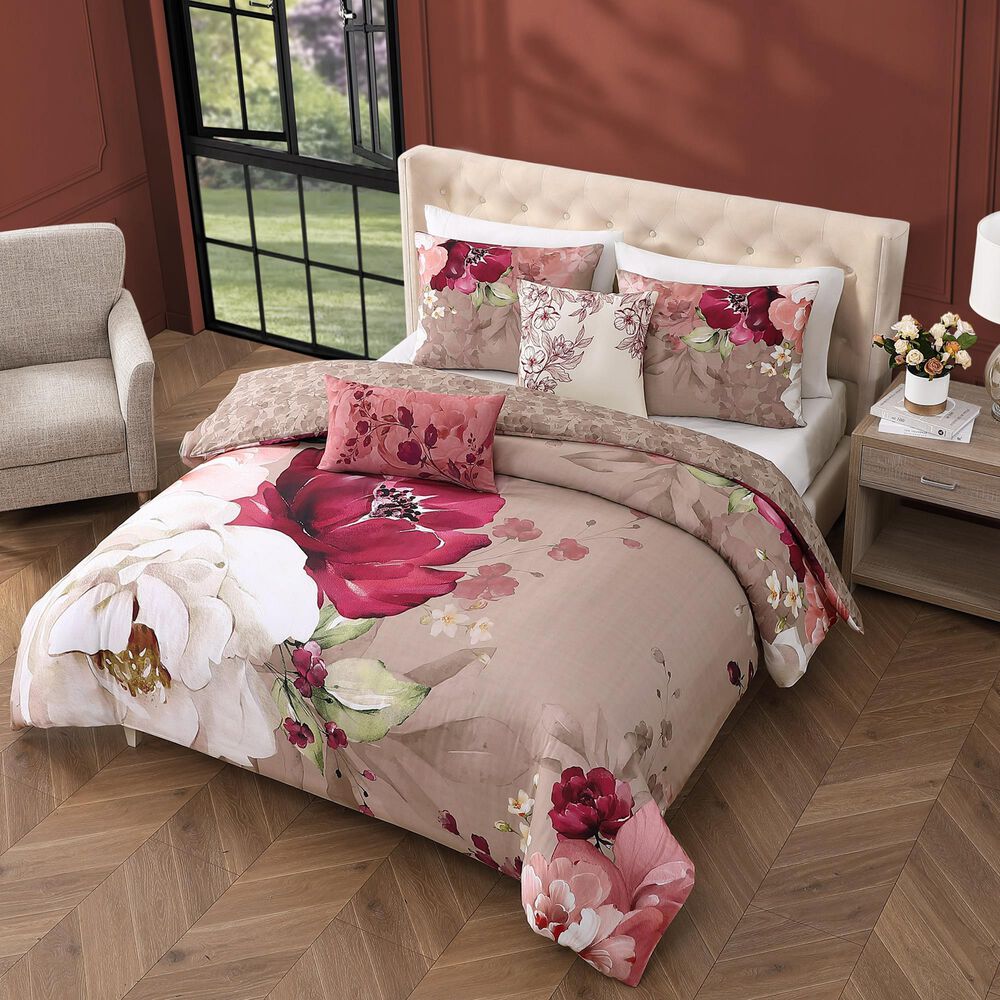 Bebejan Florence 5-Piece Queen Comforter Set in Wine, Blush, Ivory and Sand Dune, , large