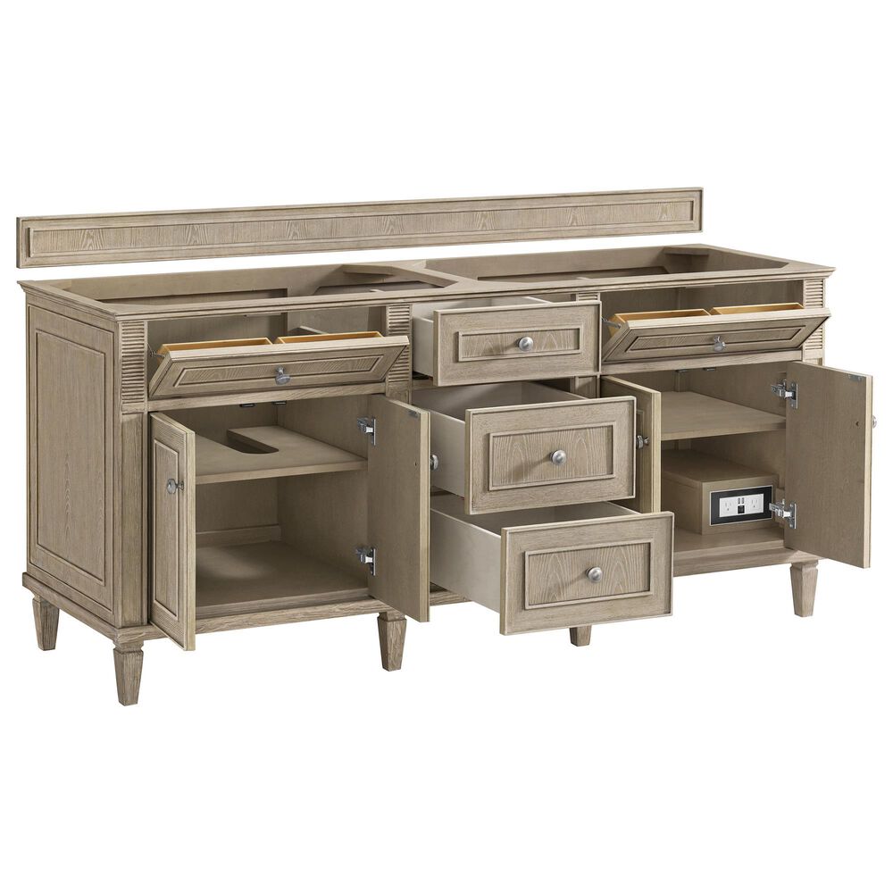 James Martin Vanities Lorelai 72&quot; Double Vanity in Whitewashed Oak with 3 CM Arctic Fall Solid Surface Top, , large
