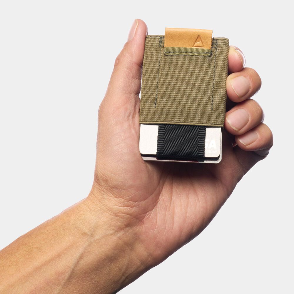 Nomatic Slim Wallet with Leather Tab in Olive and Brown, , large