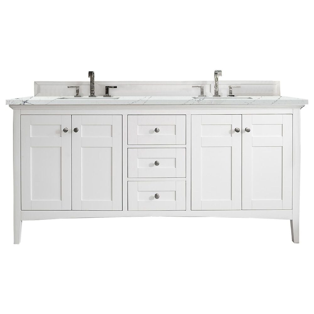 James Martin Vanities Palisades 72" Double Bathroom Vanity in Bright White with 3 cm Ethereal Noctis Quartz Top and Rectangular Sinks, , large