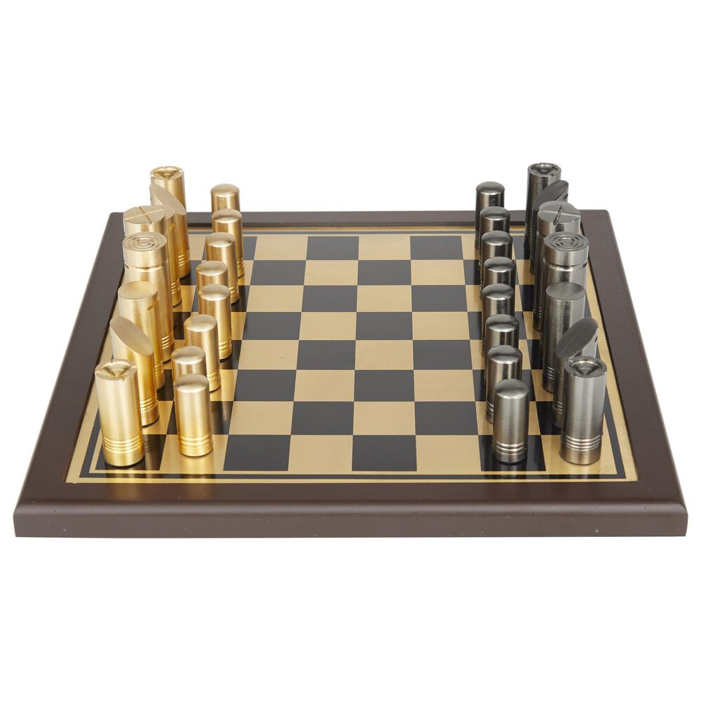 Novogratz 4&quot; x 14&quot; Chess Game Set in Black, Gold, Brown and Gunmetal, , large