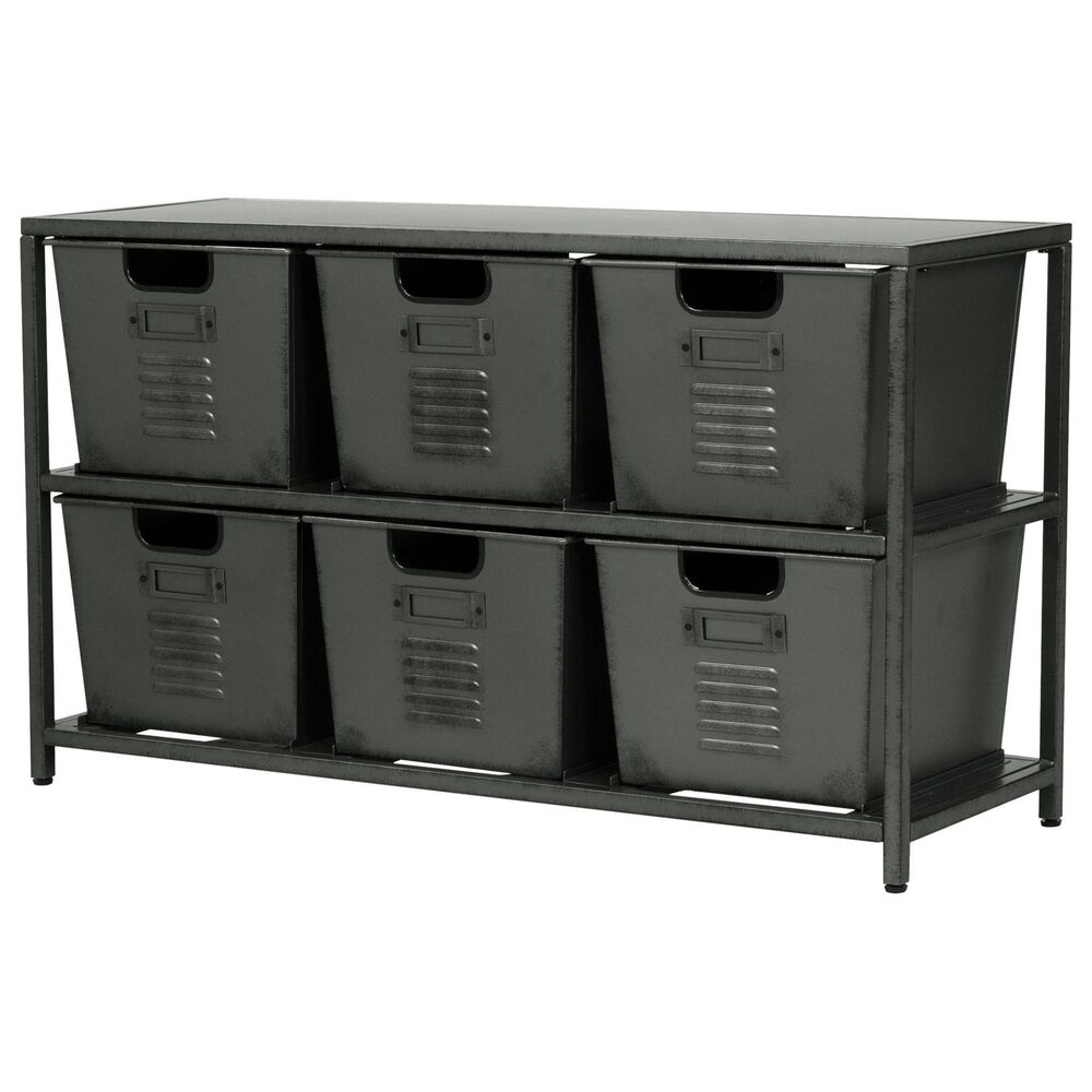 Furniture of America Mcghee Storage Shelf with Bins in Gun Metal, , large