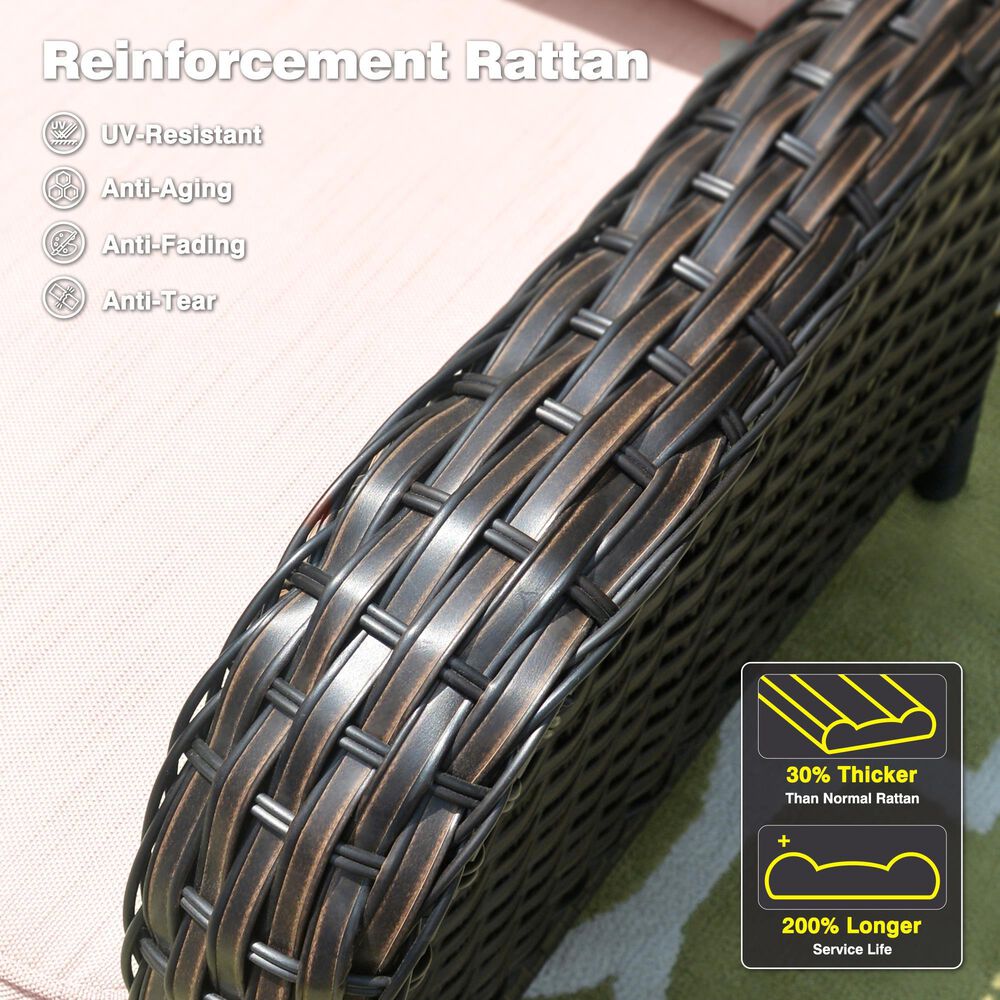 HOMLUX 3-Piece 72" Patio Sofa and Ottoman Set with Brown Wicker in Beige, , large