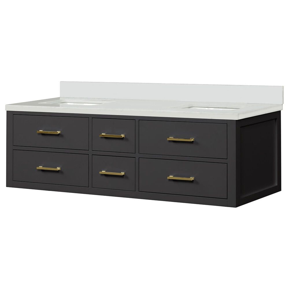 Lexora Home Castor 60" Double Bathroom Vanity in Black with 2 cm White Quartz Top and Rectangular Sinks, , large