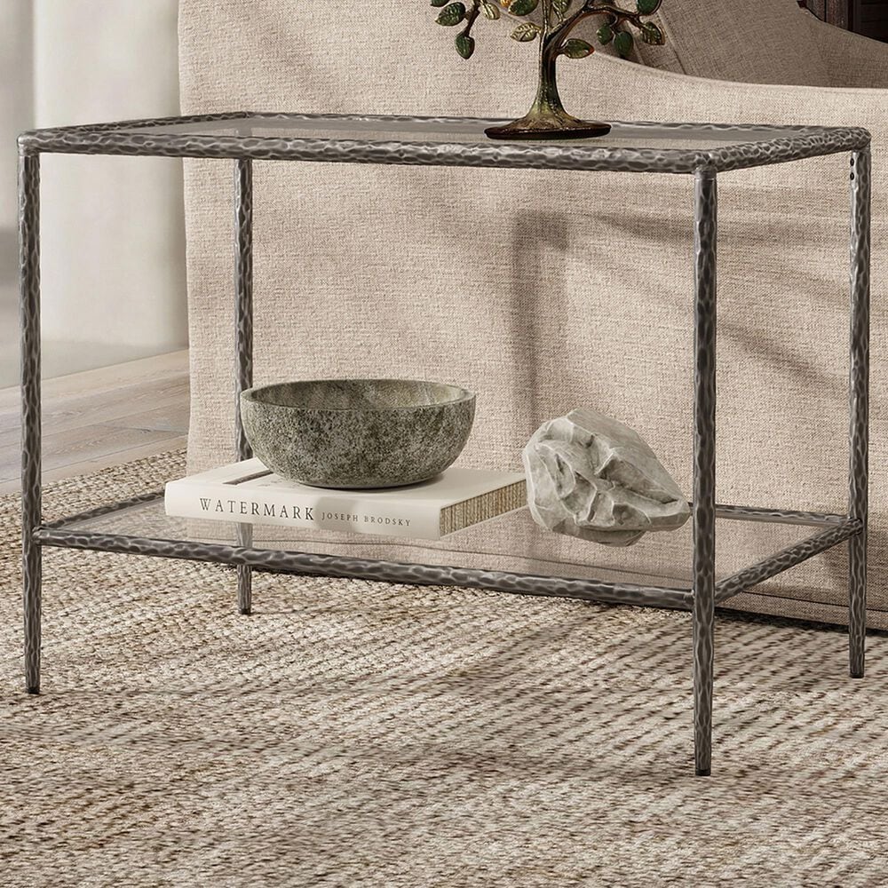 Furniture of America Lalia End Table with Tempered Glass Top and Open Storage Shelf in Gun Metal, , large