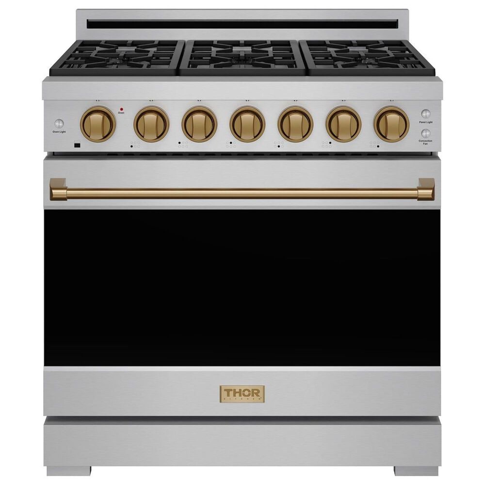 Thor Kitchen Gordon Ramsay 6 Cu. Ft. Professional Liquid Propane Range with Bronze Handle Kit in Stainless Steel, , large
