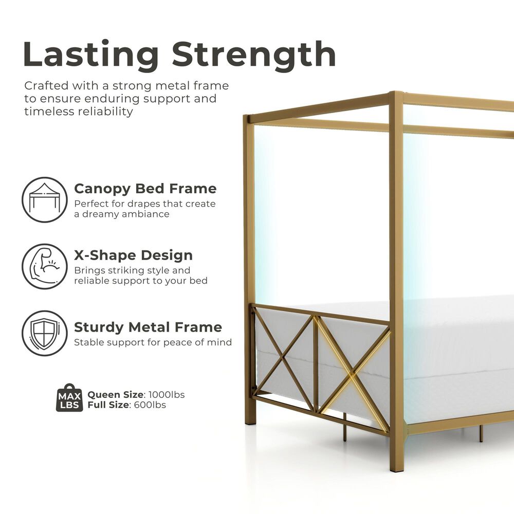 Furniture of America Rosadale Queen X-Cross Canopy Bed in Gold, , large