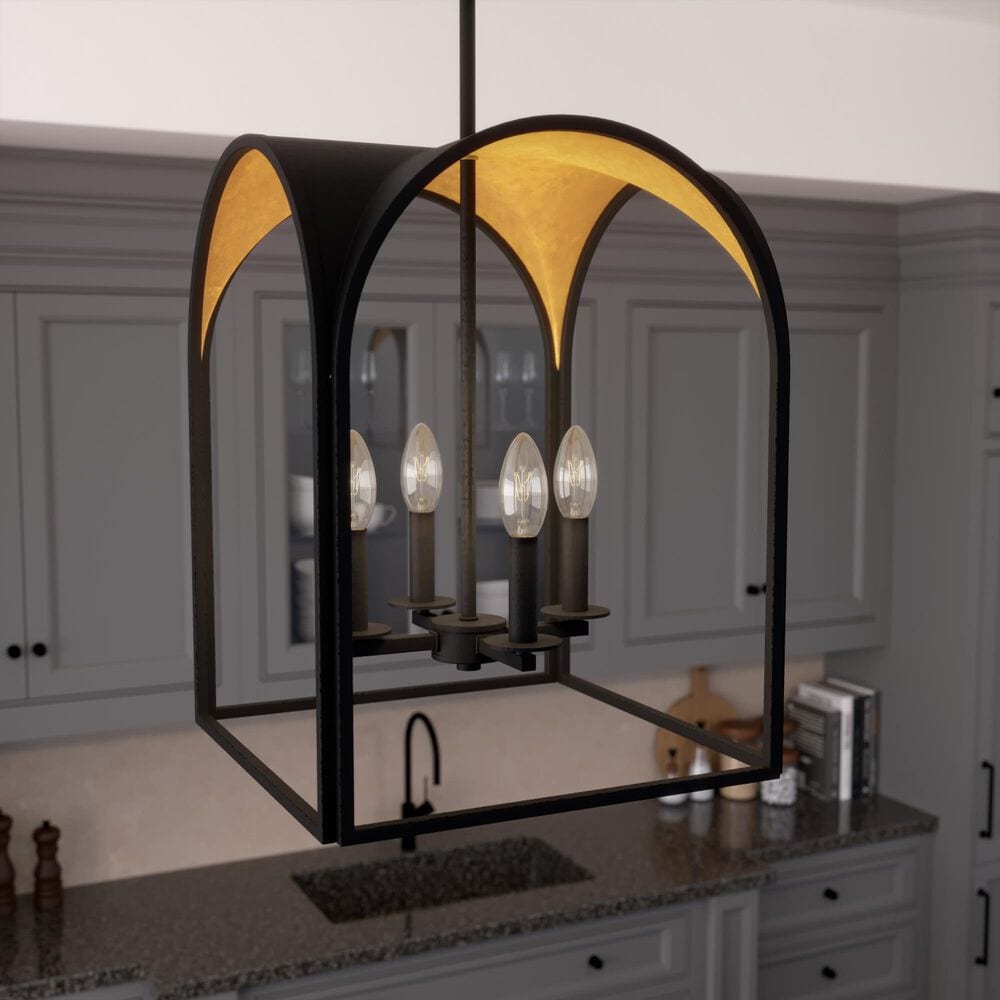 Hunter Dukestown 15" 4-Light Lantern Pendant in Natural Iron and Gold Leaf, , large