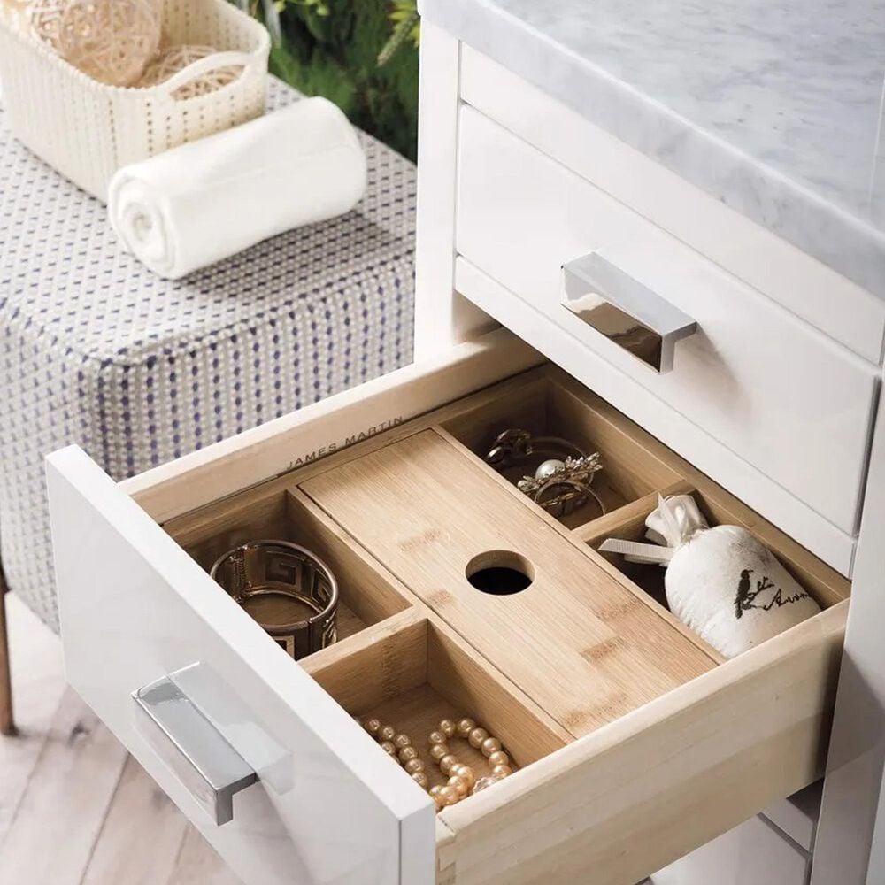 James Martin Vanities Addison 15&quot; Base Cabinet in Glossy White with Carrara White Marble Top, , large