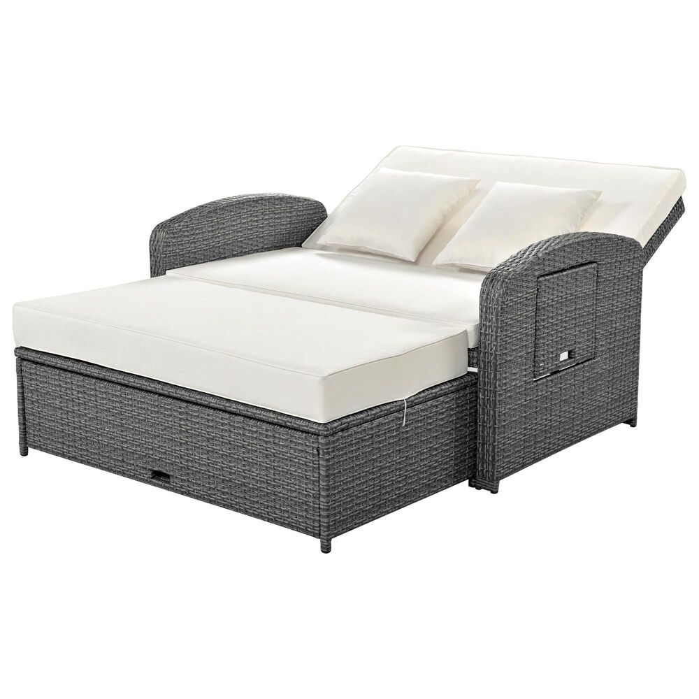 HOMLUX Wicker Rattan Double Chaise Lounge in White, , large