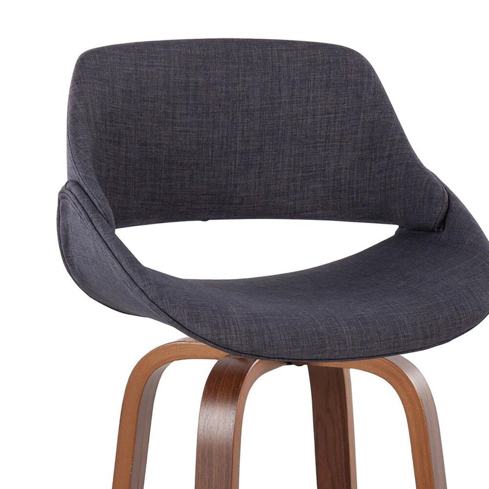 LumiSource Fabrico 30" Swivel Fixed-Height Bar Stool with Charcoal Fabric Upholstery in Black and Walnut (Set of 2), , large